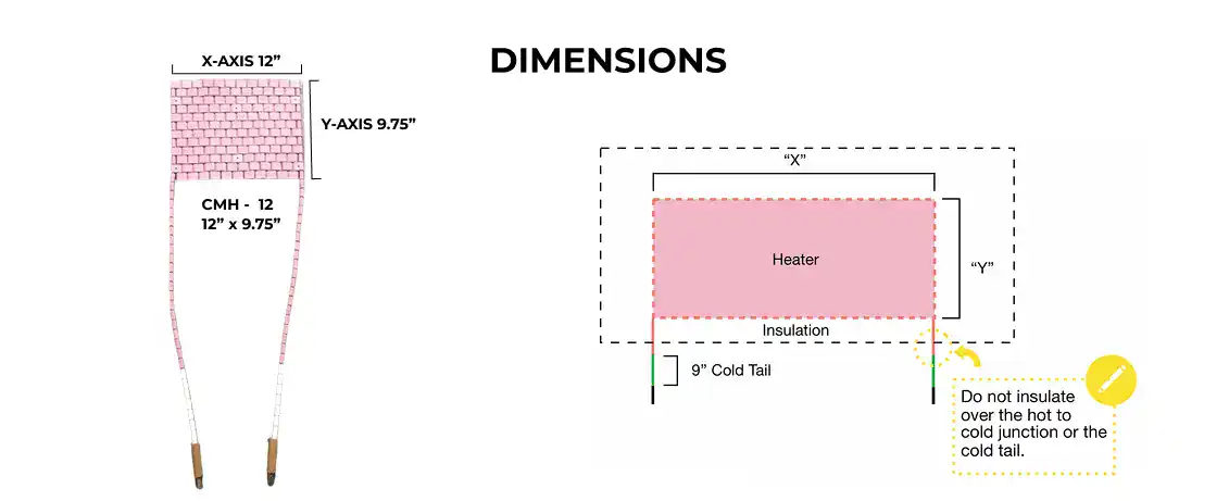 Flexible Ceramic Pad Heaters dimensions