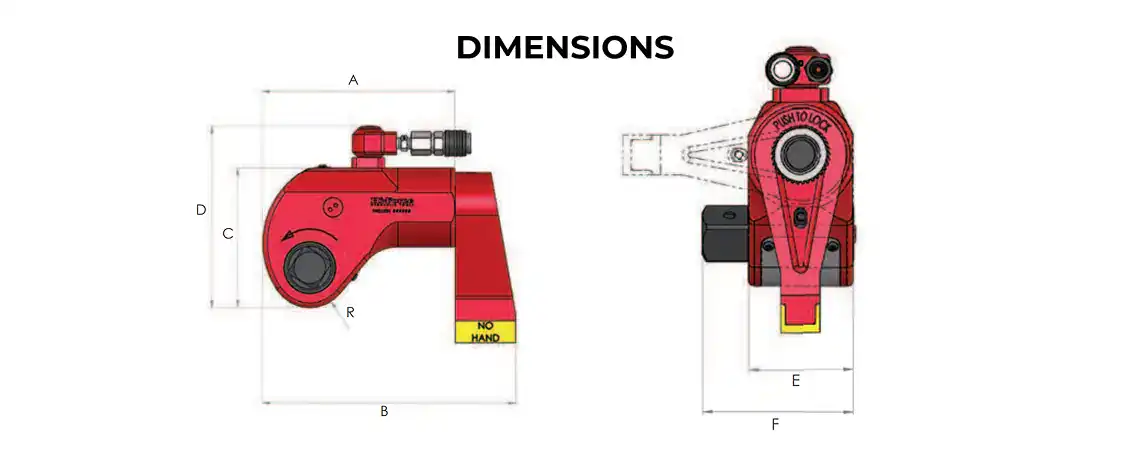 Square Drive Hydraulic Torque Wrenches dimensions